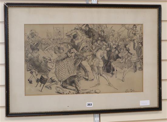 Charles Henry Sykes (1875-1950), pen and ink, Chaotic procession possibly originally titled Mon Noon, signed,